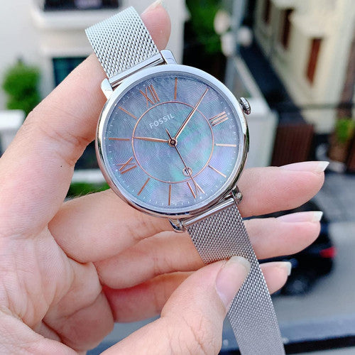  Shop Authentic Fossil Jacqueline Mother of Pearl Blue Dial Silver Mesh Strap Watch for Women - ES4322 - Luxxuri