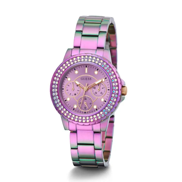  Shop Authentic Guess Crown Jewel Diamonds Purple Dial Purple Steel Strap Watch for Women - GW0410L4 - Luxxuri