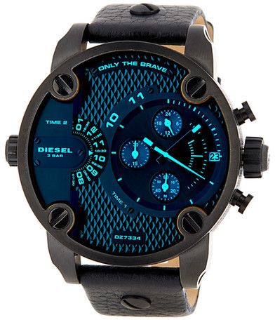  Shop Authentic Diesel Little Daddy Black Dial Black Leather Strap Watch For Men - DZ7334 - Luxxuri
