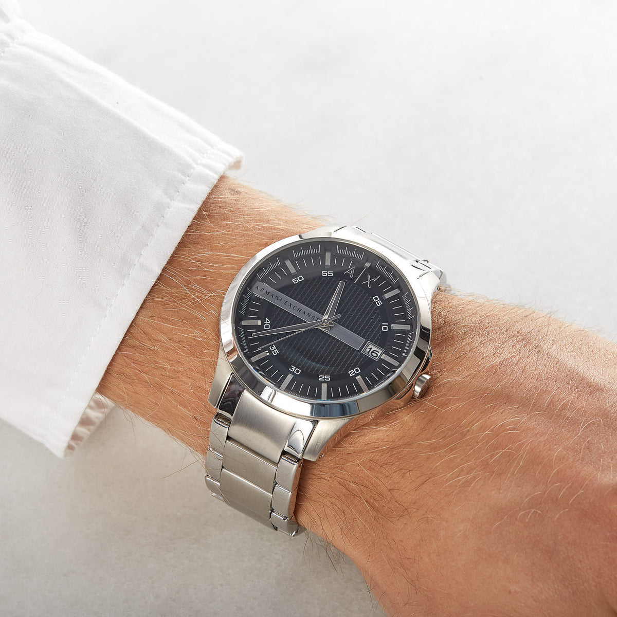  Shop Authentic Armani Exchange Hampton Chronograph Black Dial Silver Steel Strap Watch For Men - AX2103 - Luxxuri