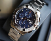  Shop Authentic Tag Heuer Aquaracer Caliber 16 Automatic Chronograph Blue Dial Silver Steel Strap Watch for Men - CAY2112.BA0927 - Luxxuri
