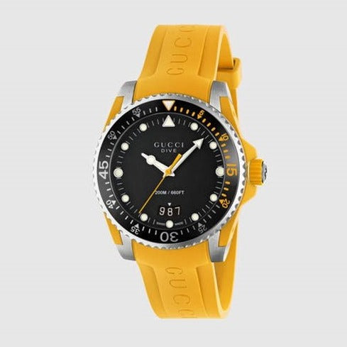  Shop Authentic Gucci Dive Black Dial Yellow Rubber Strap Watch For Men - YA136319 - Luxxuri