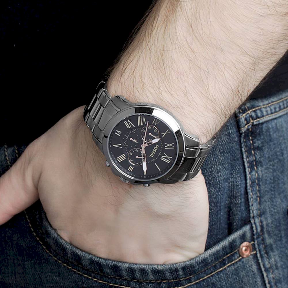  Shop Authentic Fossil Grant Chronograph Black Dial Silver Steel Strap Watch for Men - FS4994 - Luxxuri