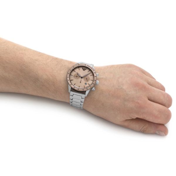  Shop Authentic Emporio Armani Mario Chronograph Beige Dial Silver Steel Strap Watch For Men - AR11352 - Luxxuri
