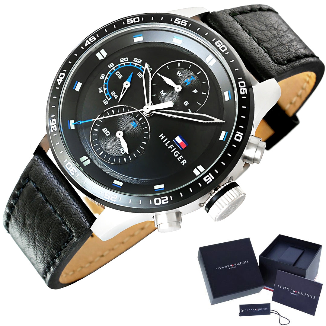 Shop Authentic Tommy Hilfiger Trent Chronograph Quartz Black Dial Black Leather Strap Watch For Men - 1791810 - Luxxuri