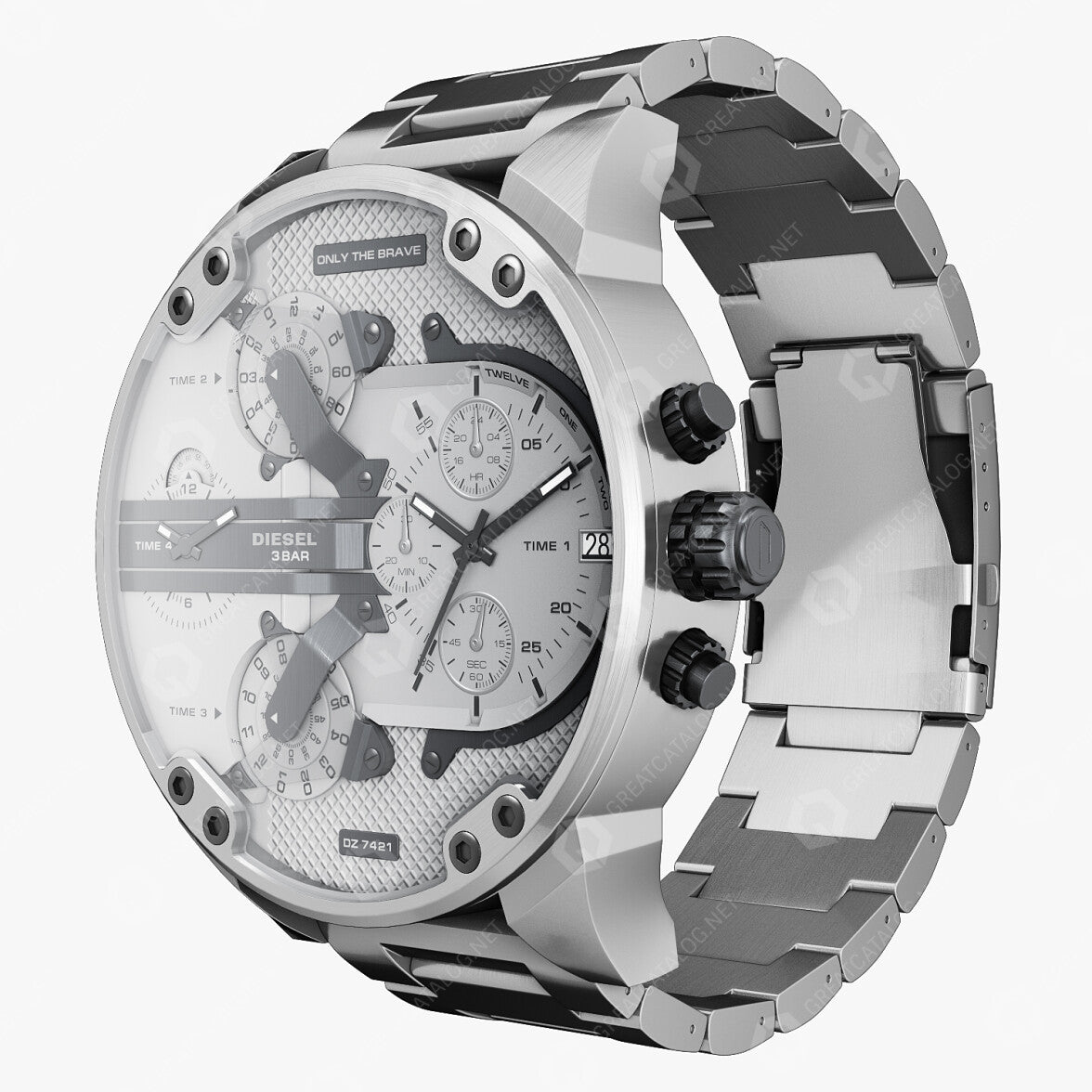  Shop Authentic Diesel Mr. Daddy Chronograph Silver Dial Silver Steel Strap Watch For Men - DZ7421 - Luxxuri