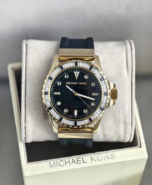  Shop Authentic Michael Kors Everest Three-Hand Crystals Black Dial Black Rubber Strap Watch for Women - MK7440 - Luxxuri