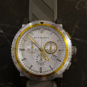  Shop Authentic Burberry Belt Chronograph Silver Dial Brown Rubber Strap Watch For Men - BU9811 - Luxxuri