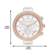  Shop Authentic Michael Kors Parker Chronograph White Dial Two Tone Leather Strap Watch For Women - MK6950 - Luxxuri