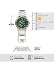  Shop Authentic Emporio Armani Meccanico Chronograph Automatic Green Dial Silver Steel Strap Watch For Men - AR60053 - Luxxuri