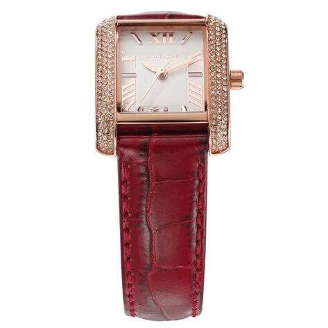  Shop Authentic Michael Kors Emery Quartz Diamonds Silver Dial Red Leather Strap Watch For Women - MK4689 - Luxxuri