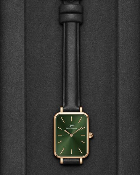  Shop Authentic Daniel Wellington Quadro Pressed Melrose Emerald Green Dial Black Leather Strap Watch For Women - DW00100446 - Luxxuri
