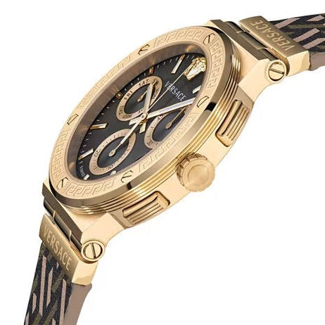  Shop Authentic Versace Greca Chronograph Black Dial Brown Leather Strap Watch For Men - VEZ900621 - Luxxuri