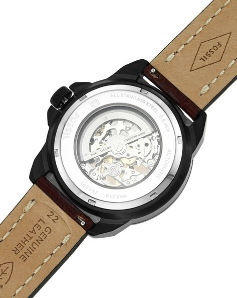  Shop Authentic Fossil Bronson Automatic Skeleton Black Dial Brown Leather Strap Watch for Men - ME3219 - Luxxuri