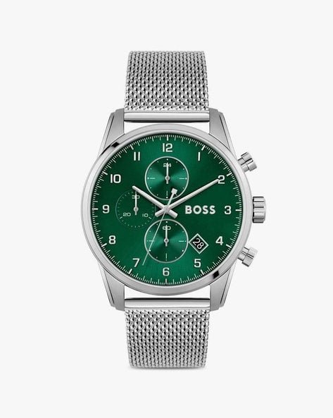  Shop Authentic Hugo Boss Skymaster Green Dial Silver Mesh Bracelet Watch for Men - 1513938 - Luxxuri