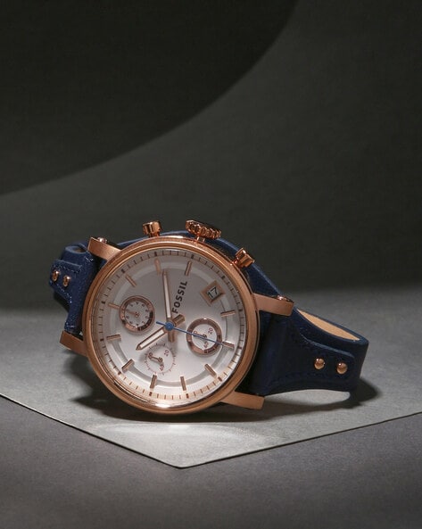  Shop Authentic Fossil Original Boyfriend Chronograph White Dial Navy Blue Leather Strap Watch for Women - ES3838 - Luxxuri