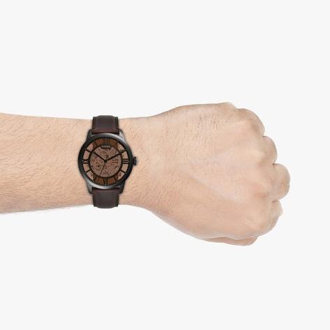  Shop Authentic Fossil Townsman Automatic Skeleton Brown Dial Brown Leather Strap Watch for Men - ME3098 - Luxxuri