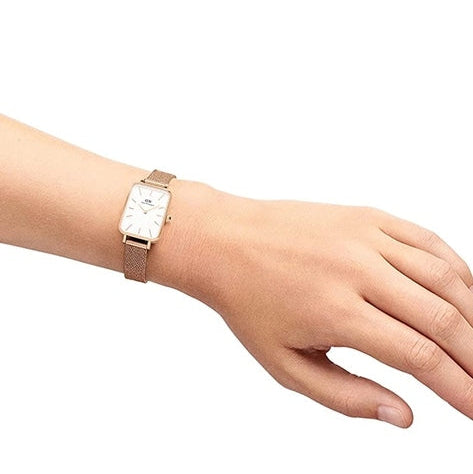  Shop Authentic Daniel Wellington Quadro Melrose White Dial Gold Mesh Strap Watch For Women - DW00100431 - Luxxuri