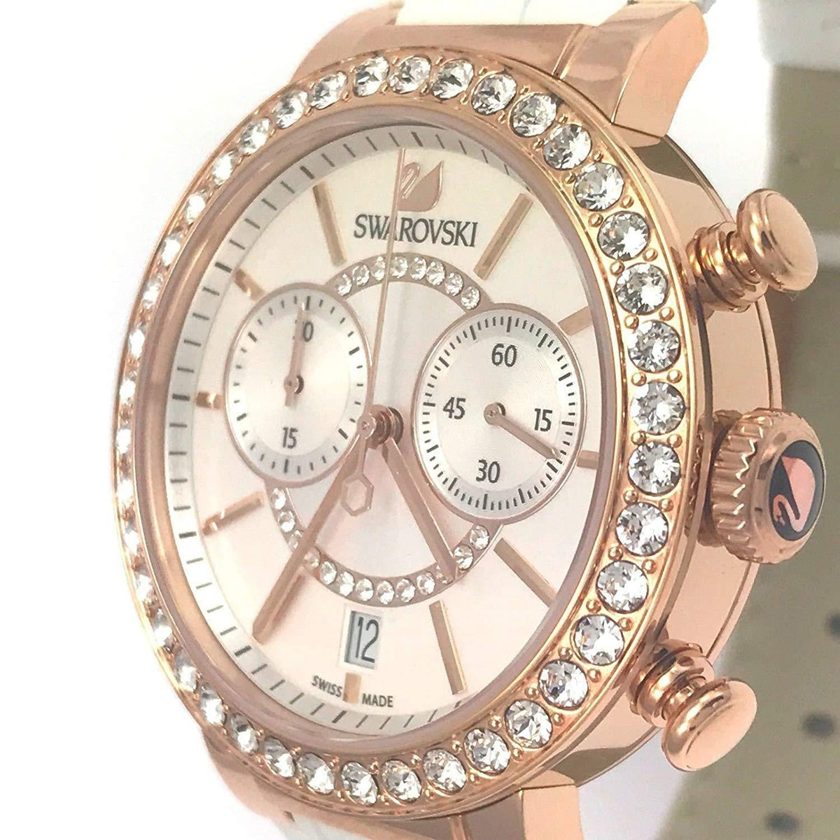 Shop Authentic Swarovski Citra Sphere Chrono White Dial White Leather Strap Watch for Women - 5080602 - Luxxuri