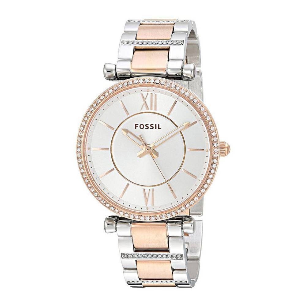  Shop Authentic Fossil Carlie Silver Dial Two Tone Steel Strap Watch for Women - ES4342 - Luxxuri