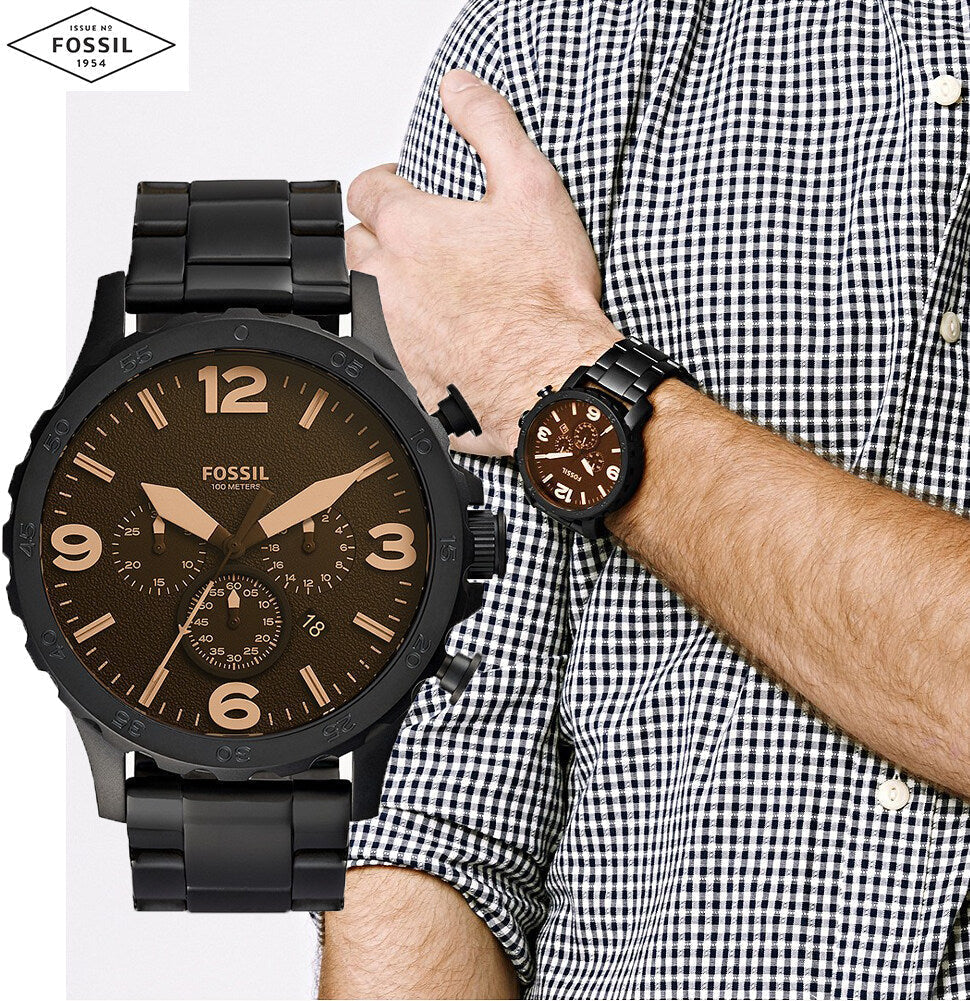 Shop Authentic Fossil Nate Chrongraph Ion Plated Black Dial Black Steel Strap Watch for Men - JR1356 - Luxxuri