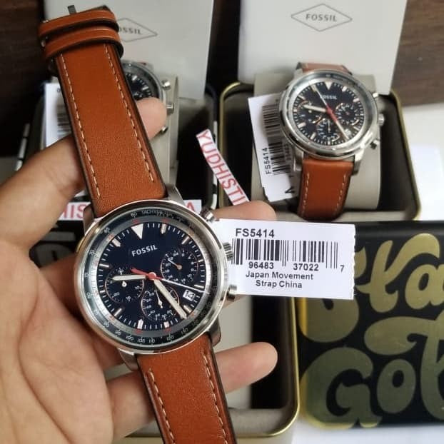  Shop Authentic Fossil Goodwin Chronograph Blue Dial Brown Leather Strap Watch for Men - FS5414 - Luxxuri
