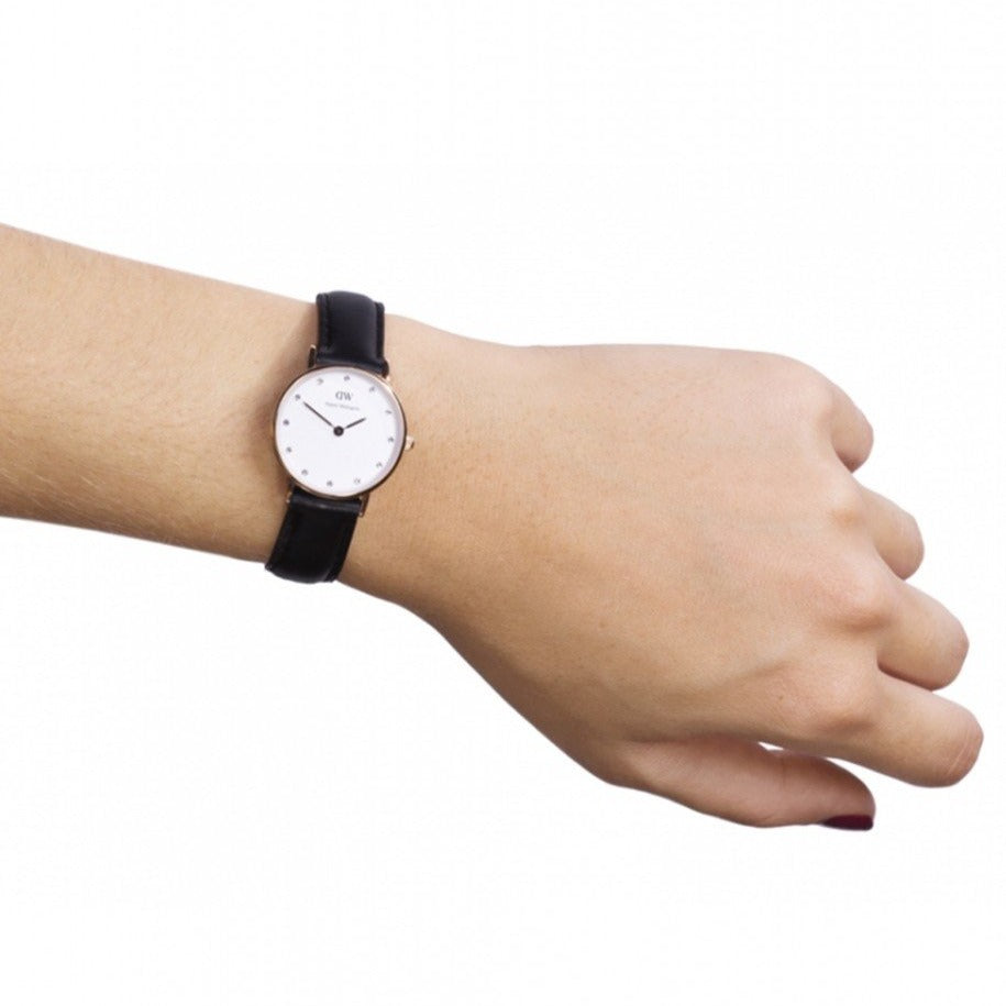  Shop Authentic Daniel Wellington Classy Sheffield White Dial Black Leather Strap Watch For Women - DW00100060 - Luxxuri