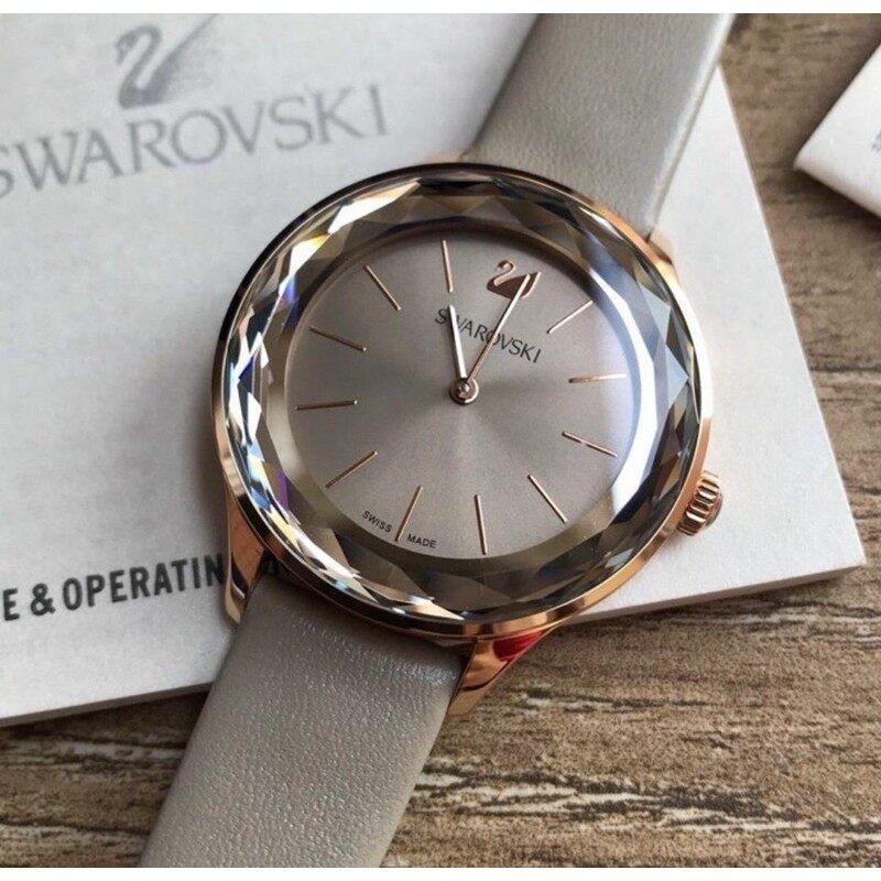  Shop Authentic Swarovski Octea Nova Grey Dial Grey Leather Strap Watch for Women - 5295326 - Luxxuri