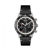  Shop Authentic Hugo Boss Chronograph Black Dial Black Leather Strap Watch for Men - 1513864 - Luxxuri