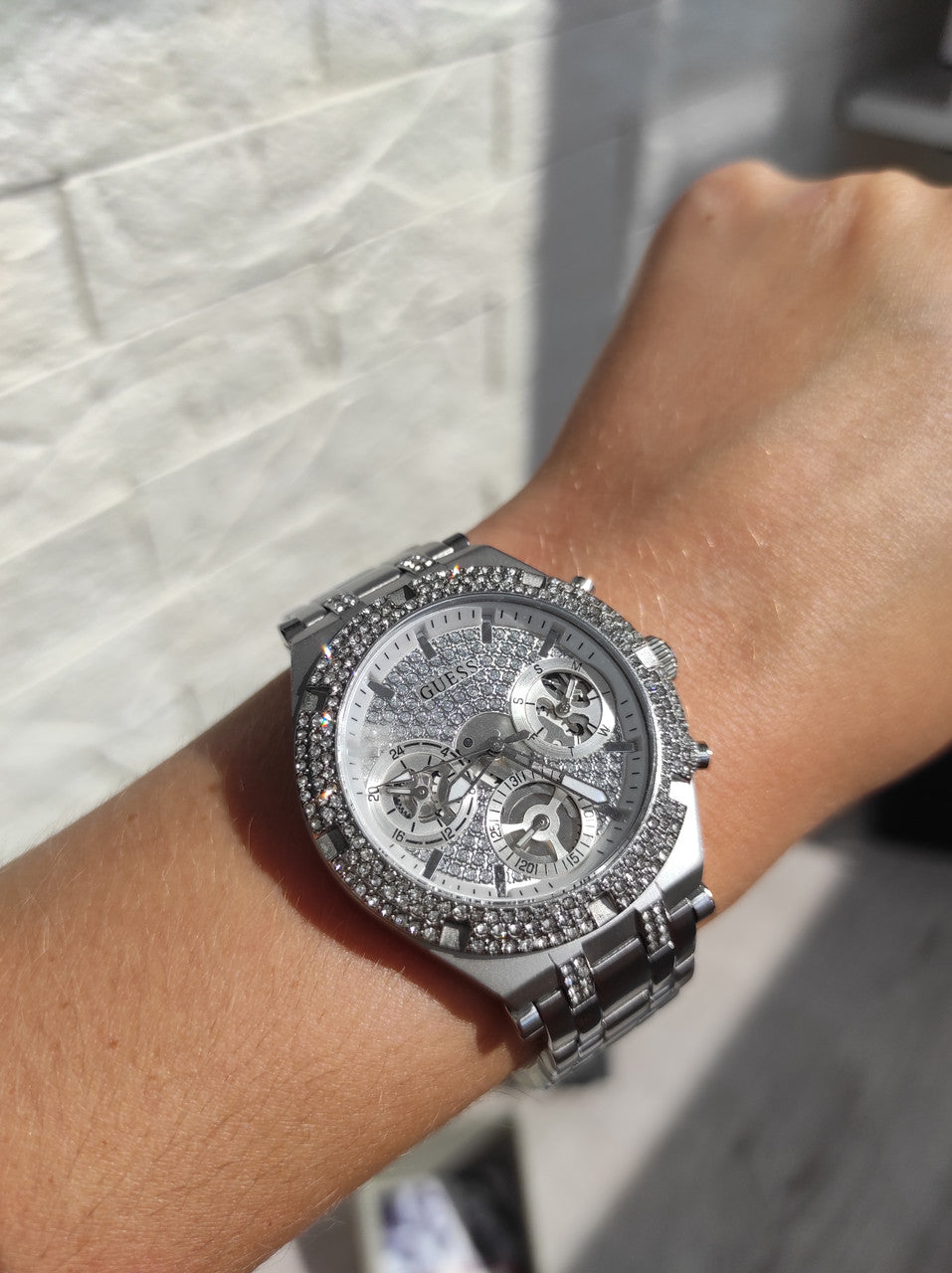  Shop Authentic Guess Heiress Multifunction Diamonds Silver Dial Silver Steel Strap Watch for Women - GW0440L1 - Luxxuri