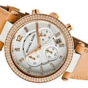  Shop Authentic Michael Kors Parker Chronograph White Dial Tan Leather Strap Watch for Women - MK5633 - Luxxuri