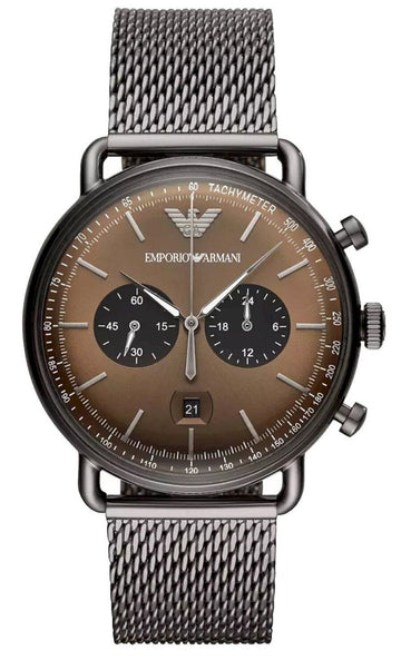  Shop Authentic Emporio Armani Aviator Brown Dial Grey Mesh Bracelet Watch For Men - AR11141 - Luxxuri
