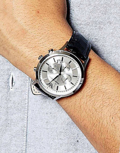  Shop Authentic Emporio Armani Classic Chronograph Silver Dial Black Leather Strap Watch For Men - AR2432 - Luxxuri