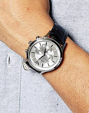  Shop Authentic Emporio Armani Classic Chronograph Silver Dial Black Leather Strap Watch For Men - AR2432 - Luxxuri