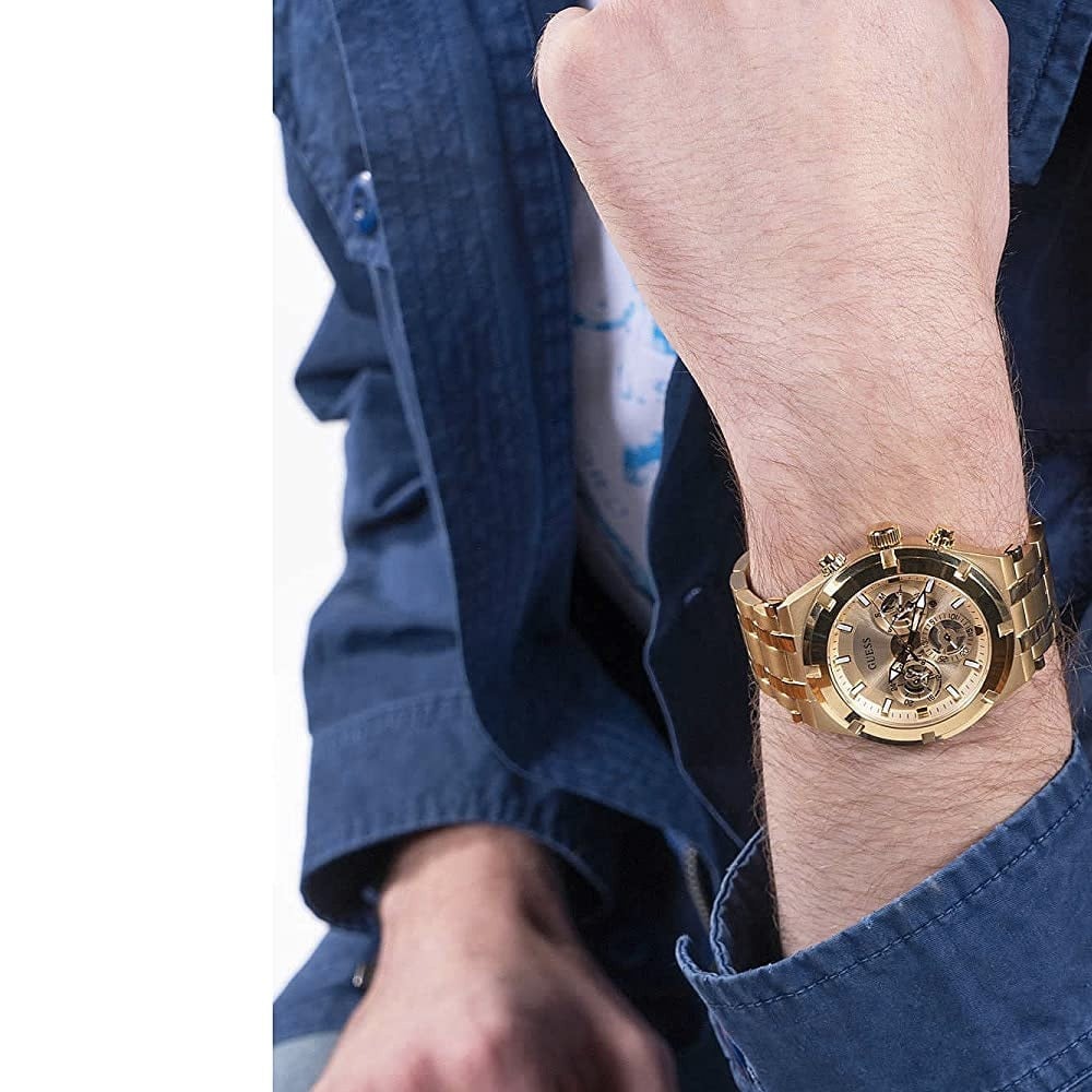  Shop Authentic Guess Continental Gold Dial Gold Steel Strap Watch For Men - GW0260G4 - Luxxuri