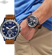  Shop Authentic Fossil Nate Chronograph Navy Blue Dial Brown Leather Strap Watch for Men - JR1504 - Luxxuri