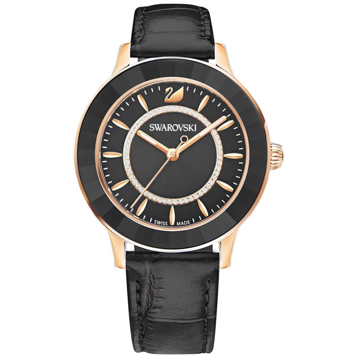  Shop Authentic Swarovski Octea Lux Black Dial Black Leather Strap Watch for Women - 5414410 - Luxxuri