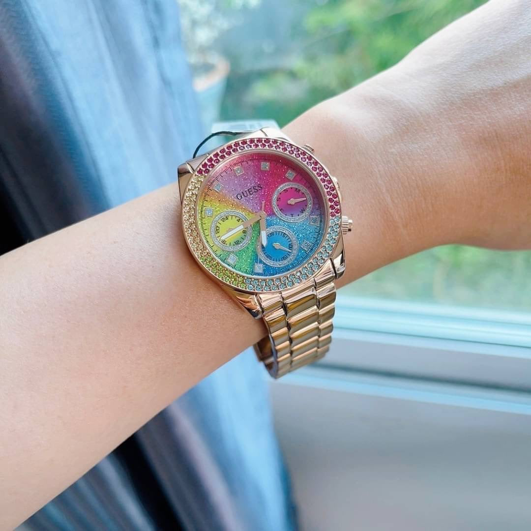  Shop Authentic Guess Confetti Multifunction Multicolor Dial Rose Gold Steel Strap Watch For Women - GW0483L3 - Luxxuri