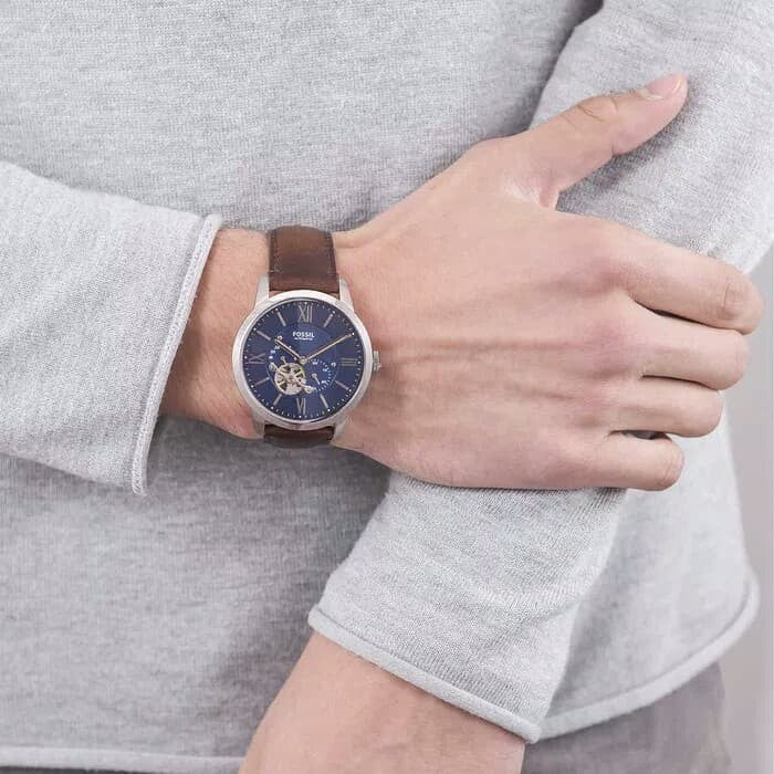  Shop Authentic Fossil Townsman Automatic Blue Dial Brown Leather Strap Watch for Men - ME3110 - Luxxuri