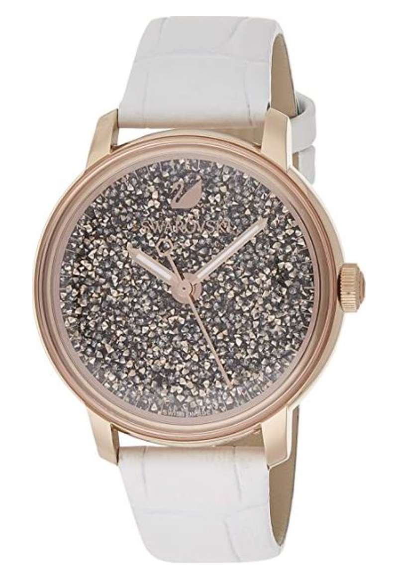  Shop Authentic Swarovski Crystalline Hours Quartz Grey Dial Black Leather Strap Watch for Women - 5344635 - Luxxuri
