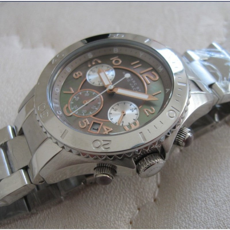  Shop Authentic Marc Jacobs Rock Chronograph Mother of Pearl Grey Dial Silver Steel Strap Watch for Women - MBM3250 - Luxxuri