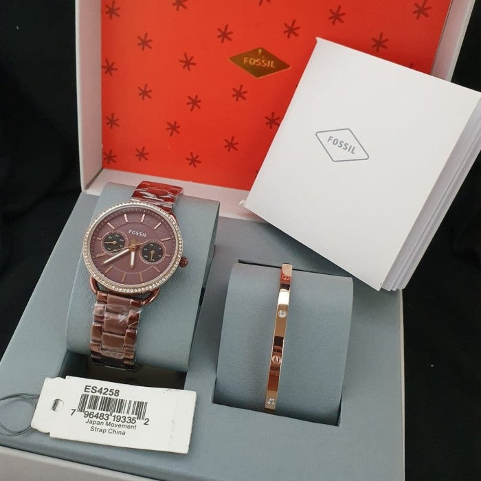  Shop Authentic Fossil Tailor Analog Brown Dial Brown Steel Strap Watch for Women - ES4258 - Luxxuri