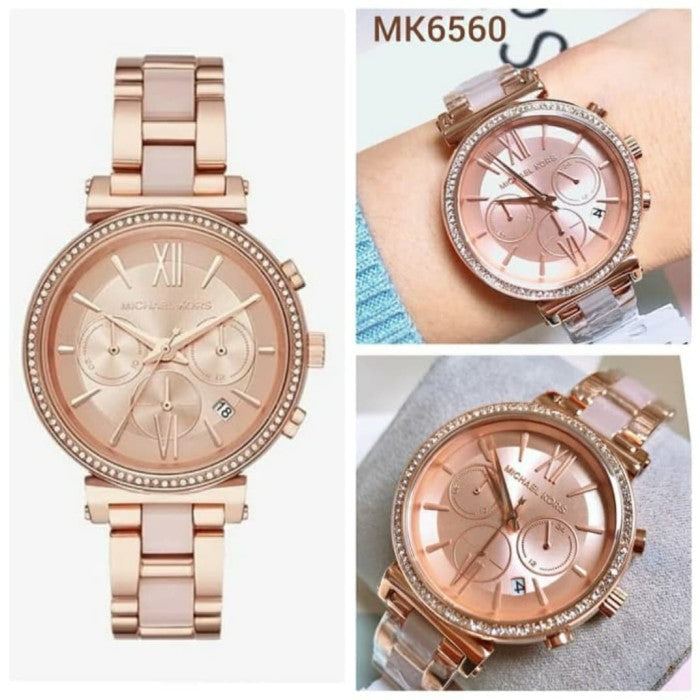  Shop Authentic Michael Kors Sofie Chronograph Rose Gold Dial Rose Gold Steel Strap Watch For Women - MK6560 - Luxxuri