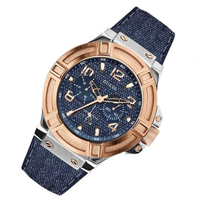  Shop Authentic Guess Rigor Analog Blue Dial Blue Denim Strap Watch For Men - W0040G6 - Luxxuri