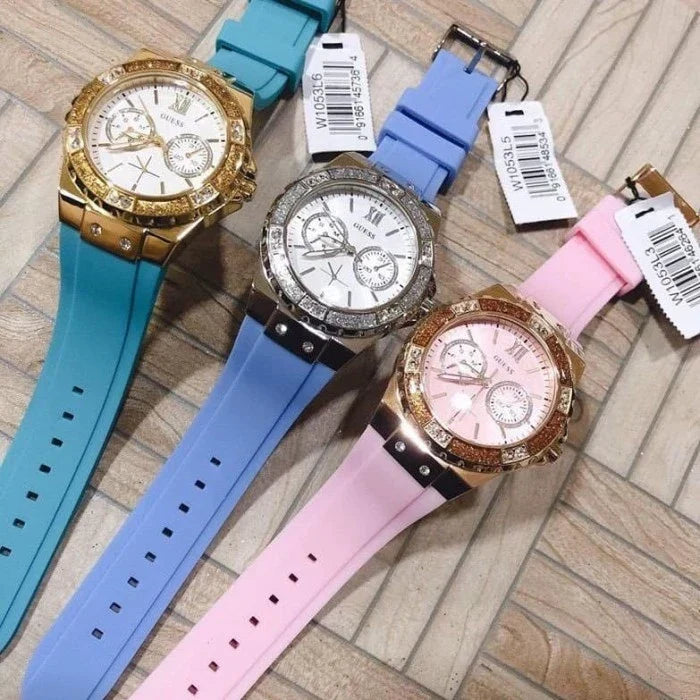  Shop Authentic Guess Limelight Crystals White Dial Blue Rubber Strap Watch for Women - W1053L5 - Luxxuri