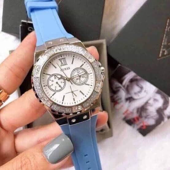  Shop Authentic Guess Limelight Crystals White Dial Blue Rubber Strap Watch for Women - W1053L5 - Luxxuri