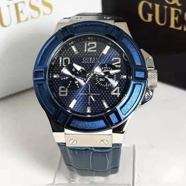  Shop Authentic Guess Rigor Multifunction Chronograph Blue Dial Blue Leather Strap Watch For Men - W0040G7 - Luxxuri