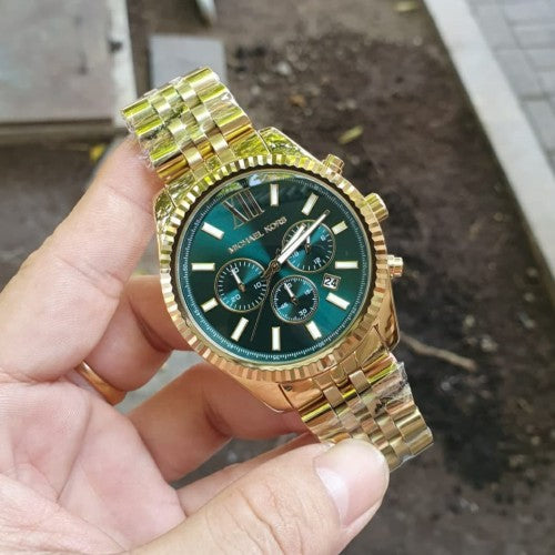  Shop Authentic Michael Kors Lexington Chronograph Green Dial Gold Steel Strap Watch for Men - MK8446 - Luxxuri