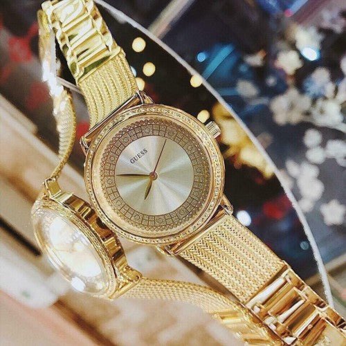  Shop Authentic Guess Willow Two Tine Dial Gold Mesh Bracelet Watch For Women - W0836L3 - Luxxuri