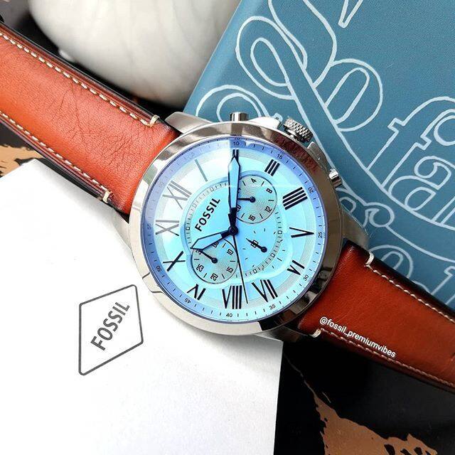  Shop Authentic Fossil Grant Chronograph Blue Dial Brown Leather Strap Watch for Men - FS5184 - Luxxuri